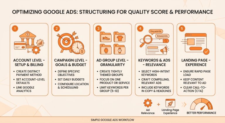 Enhancing Quality Scores for Better Performance - GlowStar Digital Structuring Google Ads Setup with Account and Billing